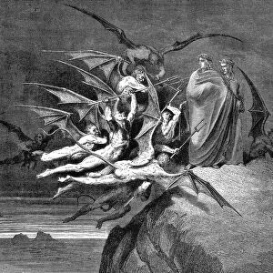 Dante and Virgil beset by demons on their passage through the eighth circle, 1861. Artist: Gustave Dore