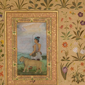 Dervish With a Lion, Folio from the Shah Jahan Album, verso: ca. 1630; recto: ca. 1500
