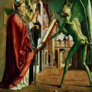 The Devil Presenting St Augustin with the Book of Vices, c1455-1498. Artist: Michael Pacher