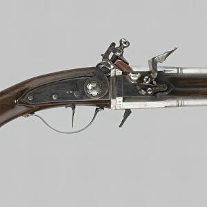 Double-Barrel Revolving Flintlock Pocket Pistol, France, c. 1650 / 60. Creator: Henri Suber