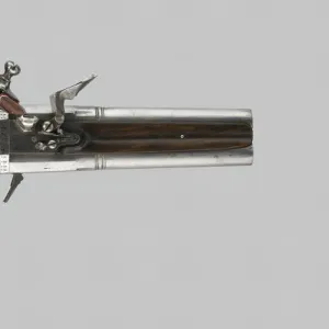 Double-Barrel Revolving Flintlock Pocket Pistol, France, c. 1650 / 60. Creator: Henri Suber