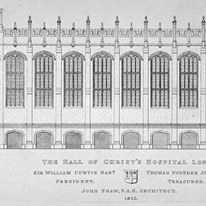 Elevation of the hall of Christs Hospital, City of London, 1825