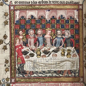 Feasting in Oxford (A cycle of Alexander romances), ca 1400. Artist: Anonymous