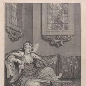 Femme Turque, qui fume sur le Sopha, 1714-15. Creator: Unknown