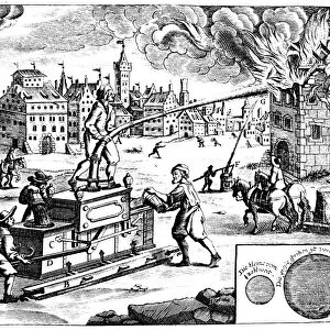 Fire engine, from Georg Andreas Bocklers Theatrum Machinarum Novum, 1673. Artist: Georg Andreas Bockler