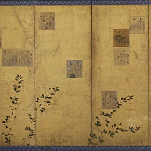 Folding screens mounted with poems from the anthology, Shin kokinshu, Edo period, c1624-1637. Creator: Hon'ami Koetsu