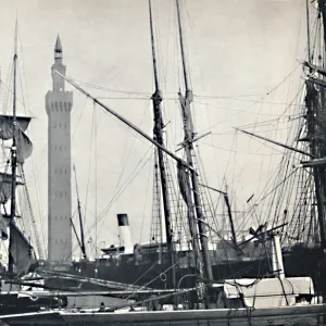 Grimsby - View of the Docks, with the Hydraulic Tower, 1895