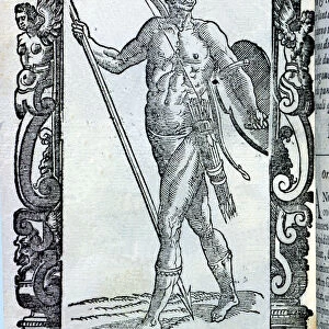 Guanche, man from the Canary Islands, engraving of 1590 from a work by Cesare Vecellis