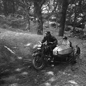 Harley-Davidson and sidecar, B&HMC Brighton-Beer Trial, Fingle Bridge Hill, Devon, 1934