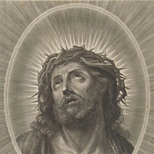 Head of Christ looking up with crown of thorns, in an oval frame, after Reni, ca. 1