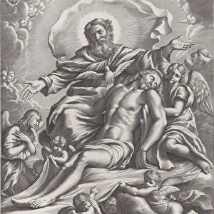 The Holy Trinity, with the dead Christ at center surrounded by angels, God the Father