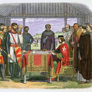 Illustration of King John signing the Magna Carta, 19th century. Artist: James William Edmund Doyle