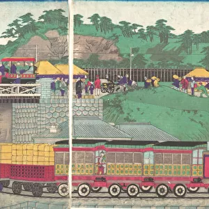 Illustration of a Steam Locomotive Running on the Takanawa Railroad in Tokyo (Tokyo ta