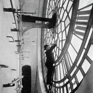 Inside the clock face of Big Ben, Palace of Westminster, London, c1905