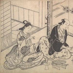 Interior, Three Figures: Sake Party, ca. 1730. Creator: Hasegawa Mitsunobu