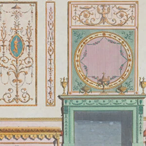 Interior Ornamented Wall with Doors and Fireplace, nos. 344-350... March 20, 1785
