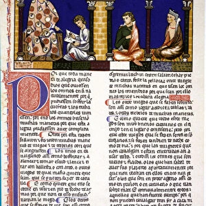 King instructing a child, miniature in the Book of Games, manuscript, 1283, by Alfonso X el Sabio