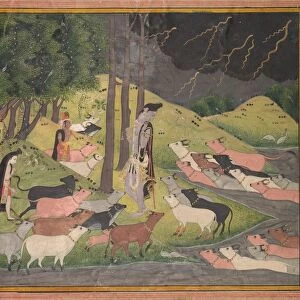 Krishna Summoning the Cows, c. 1780-1790. Creator: Unknown