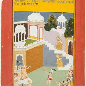Krishna Watches a Juggler, from a copy of the Seven Hundred Verses (Sat Sai) of Bihari, c