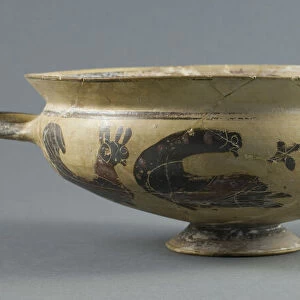 Kylix (Drinking Cup), 560-550 BCE. Creator: Attributed to the Workshop of the ?Bird-frieze Painter?