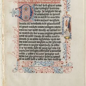 Leaf Excised from a Book of Hours: Angel with a Banderole within a Flourished Border