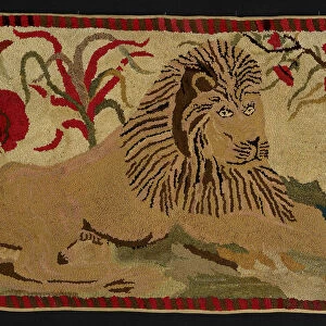 Lion with Palms (Rug), Ohio, 1890 / 1900. Creator: Unknown