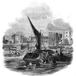 Lord Mayors Day - the Stationers Companys barge at Lambeth Palace, 1845
