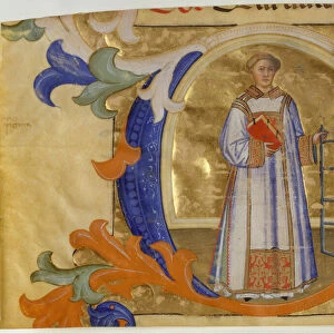 Manuscript Illumination with Saint Lawrence in an Initial C, from a Gradual, Italian, ca