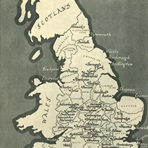 Map of England, with principal towns and cities, 1943. Creator: F Nichols