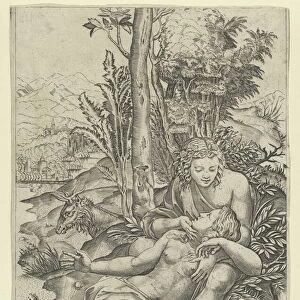 Medor and Angelica from Lodovico Ariostos Orlando Furioso or Venus and Adonis... ca. 1500-1534. Creator: Marcantonio Raimondi