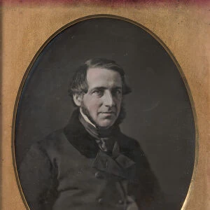 Middle-aged Man with Chinstrap Beard, Hand Tucked Inside Buttoned Jacket, 1840s-50s