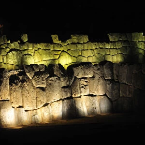 Night view of Sacsahuaman Fortress with lighting, Cusco, Peru, 2015. Creator: Luis Rosendo