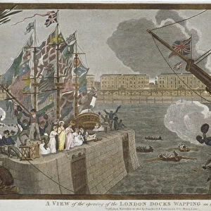 The opening of London Docks, Wapping, 1805. Artist: V Woodthorpe