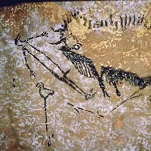 Paleolithic cave-painting of a Bison and Man from Lascaux
