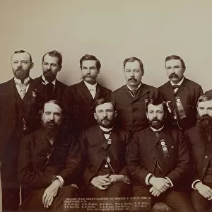 Past Grand Masters of Dakota IOO F, 1890, at Deadwood, SD AE Clough, AENugent, HJ Rowe... 1890. Creator: John C. H. Grabill