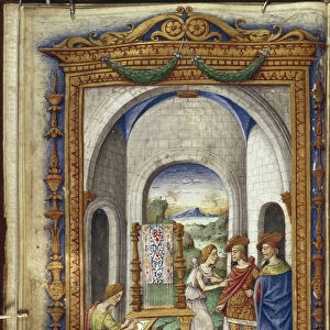 Penelope writing, Telemachus and Laertes (Illustration for The Heroides by Ovid), 1485-1499. Artist: Majorana, Cristoforo (active ca. 1480-1494)