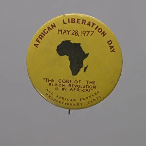 Pinback button promoting African Liberation Day, 1977. Creator: Unknown