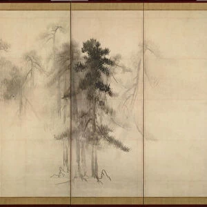 Pine Trees (Right of a pair of six-section folding screens), 16th century. Artist: Hasegawa, Tohaku (1539-1610)
