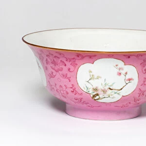 Pink-Ground Famille-Rose Bowl, Qing dynasty (1644-1911). Creator: Unknown
