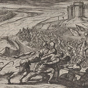 Plate 12: Pulling a Vessel Loaded with Grain to Shore, from The War of the Romans Against