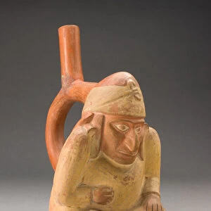 Portrait Vessel in Form of Seated Man, Possibly a Hunchback, 100 B. C. / A. D. 500