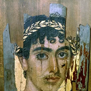 Portrait of a youth in a gold wreath, Fayum mummy portrait, Romano-Egyptian, early 2nd century