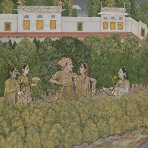 Prince and Ladies in a Garden, mid-18th century. Creator: Nidha Mal