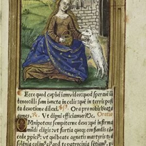 Printed Book of Hours (Use of Rome): fol. 112r, St. Agnes, 1510. Creator: Guillaume Le Rouge
