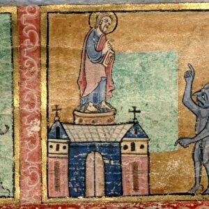 Detail from a Psalter, Temptation of Christ (second) probably illuminated at Canterbury, c1140