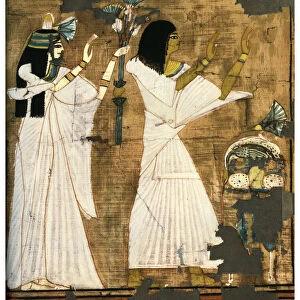 Rames and his wife in adoration before a table heaped with offerings, c1400 BC (1958)