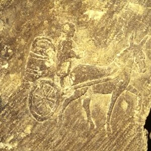 Roman relief Transport of wine barrel by donkey cart, Metz, France, c1st century