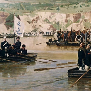 The Russians crossing the Danube at Svishtov in Juny 1877, 1870s. Artist: Dmitriev-Orenburgsky, Nikolai Dmitrievich (1837-1898)