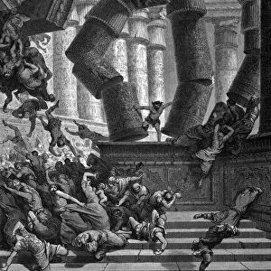 Samson bringing down the Temple of Dagon, 1866. Artist: Gustave Dore