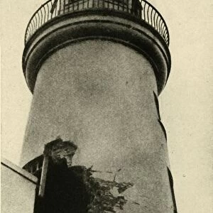 Scarborough lighthouse hit by a German bomb, First World War, December 1914, (c1920)